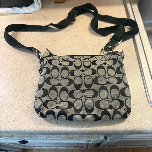 Coach Black and Khaki Signature Canvas Small Crossbody Bag - Picture 6 of 9